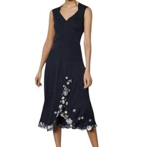 Karen Millen Women's Navy Blue Embroidered Flowers Dress Size 12